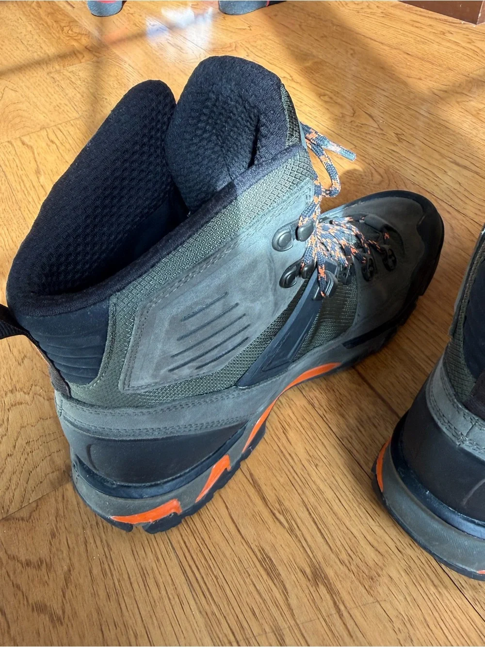 The North Face Men's Olive and Black Hiking Boots with Orange Trim